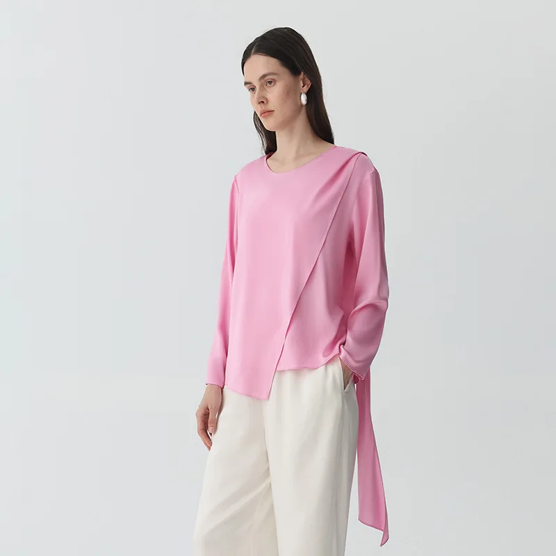 2026 Spring Summer Women Mulberry Silk Blouse Scarf Collar Long Sleeve Loose Luxury Elegant Office Tops Satin Silk Base Shirts - AliExpress Shirts & Blouses
