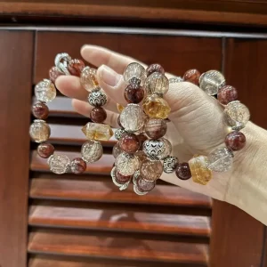 Natural crystal black gold pure natural super seven red glue lucky men's and women's bracelets niche backbone blackcurrant - AliExpress New Headwear