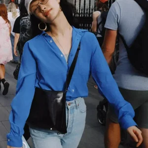 Fashionable Long Sleeve Women's Shirt Inner Wear Layering Klein Blue EXJR Collar Cotton Antifouling Regular Fit Shirt - AliExpress Shirts & Blouses