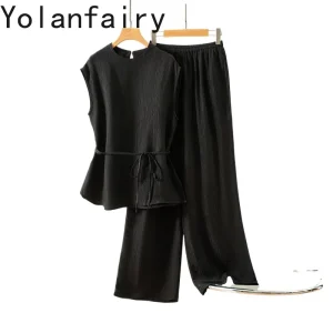 YOLANFAIRY Genuine Gauze Silk 2 Piece Sets Women Elegant 20mm 100% Mulberry Silk Woman 2 Piece Outfit Set Sleeveless Top Pants - AliExpress Shirts & Blouses