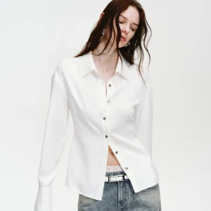 Fuzhen Copper Ammonia Silk Satin Long Sleeve Slim Fit Shirt Women's Business Casual Style Fashionable Shoulder Pad Design - AliExpress Shirts & Blouses