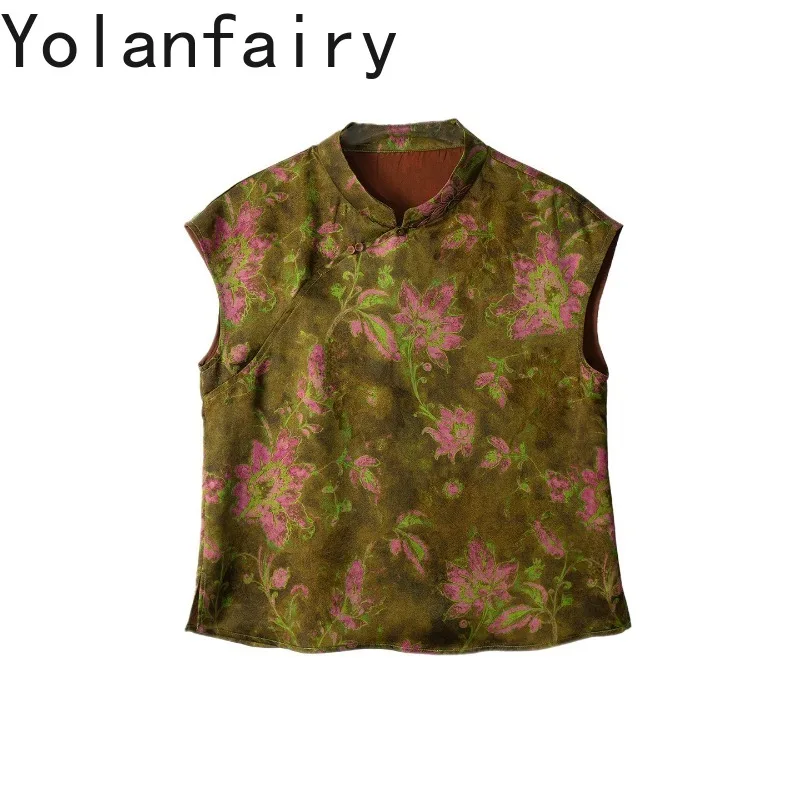 YOLANFAIRY 2026 Luxury 100% Real Mulberry Silk Shirts for Women Summer Womens Tops Elegant Red Watered Gauze Blouse Stand Collar - AliExpress Shirts & Blouses