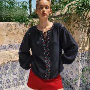 Linen Mix Heavy Embroidery Shirt Loose Fit Lantern Sleeve Casual Pants Country Style Women's Summer Fashion Breathable Comfor... - AliExpress Shirts & Blouses