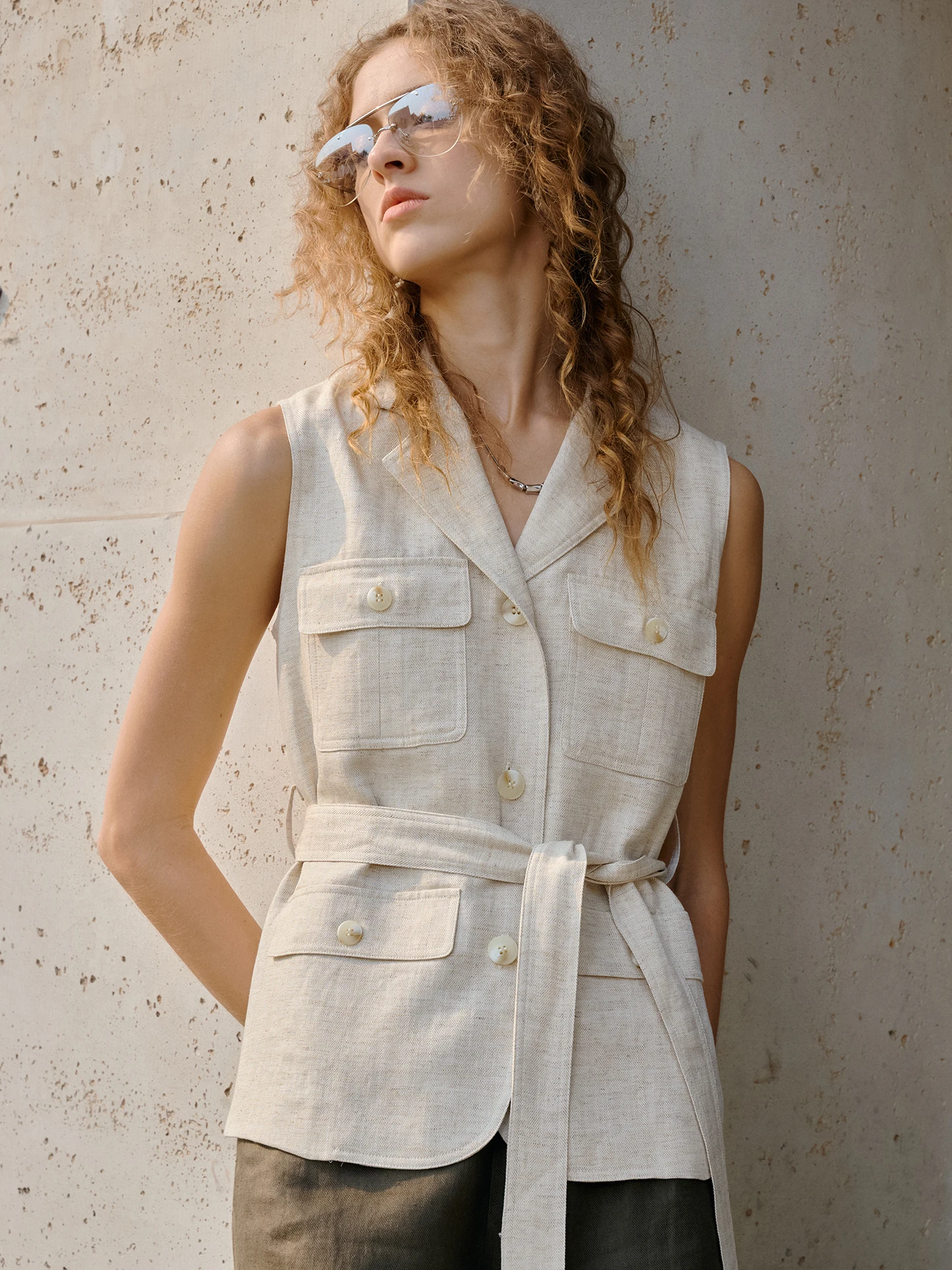 Linen V-Neck Sleeveless White Shirt Women's Breathable High-End Business Top Summer Commute Loose Fit Open Cardigan - AliExpress Shirts & Blouses