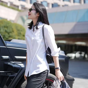 Anti-Wrinkle White Shirt Women's Style Colin Wang Gold Edition Luxury Brand Same Origin Tussah Silk Straight Cut Cotton Blend - AliExpress Shirts & Blouses