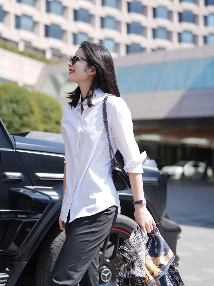 Anti-Wrinkle White Shirt Women's Style Colin Wang Gold Edition Luxury Brand Same Origin Tussah Silk Straight Cut Cotton Blend - AliExpress Shirts & Blouses