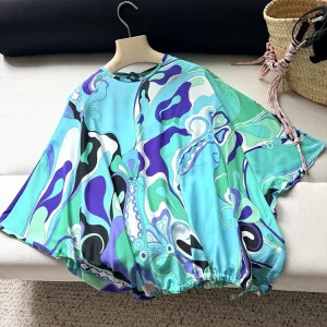Spring Summer Fashion Indoor Daily Vintage Geometric Print Casual Blouses Women's O-Neck Batwing Long Sleeve Loose Pullovers - AliExpress Shirts & Blouses