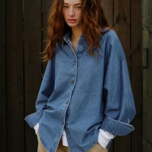 Washed Cotton Denim Shirt Loose Silhouette Batwing Sleeve Women's Casual Style Breathable Comfortable Long Sleeve Collared Shirt - AliExpress Shirts & Blouses