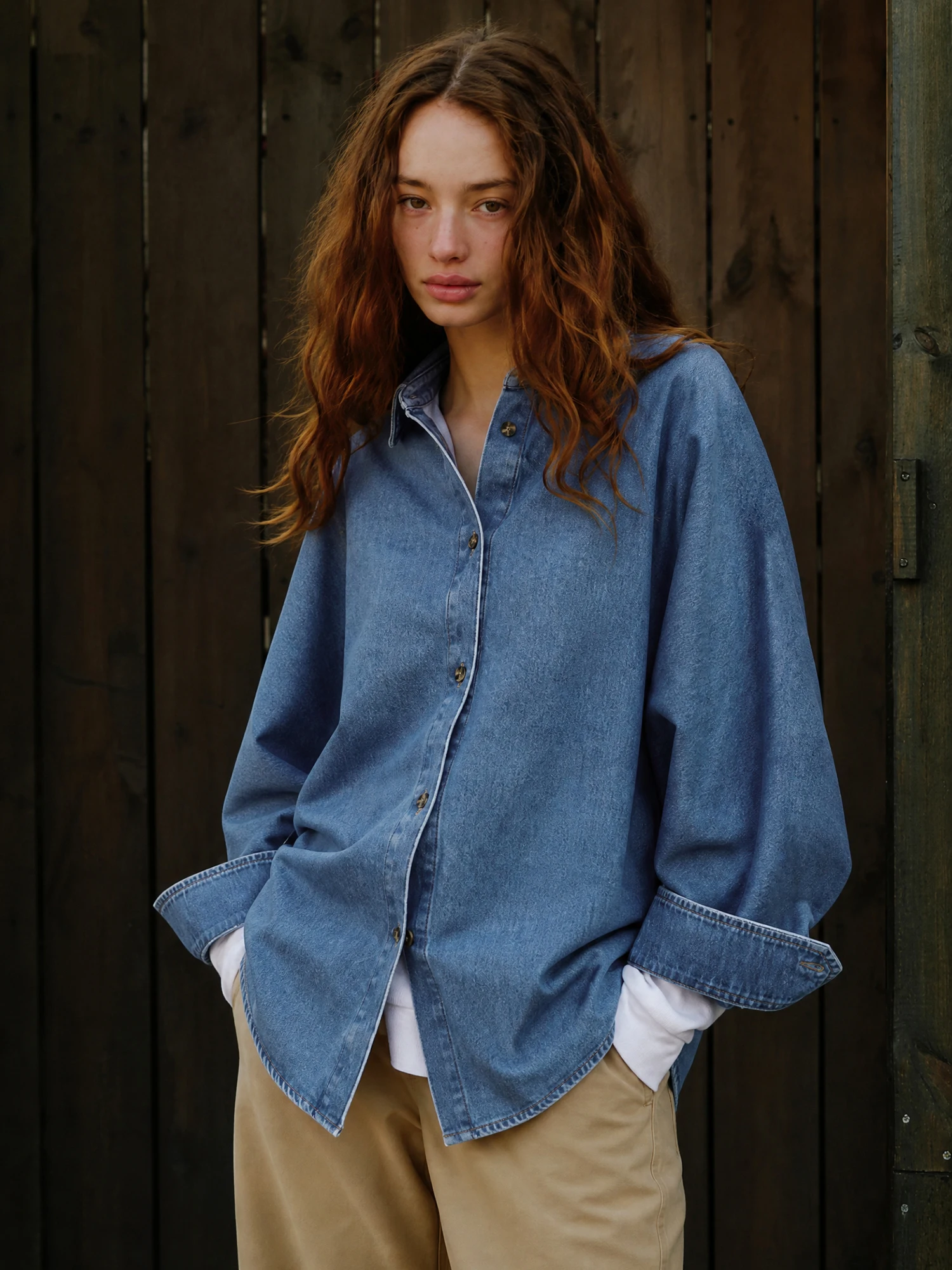 Washed Cotton Denim Shirt Loose Silhouette Batwing Sleeve Women's Casual Style Breathable Comfortable Long Sleeve Collared Shirt - AliExpress Shirts & Blouses