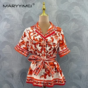 2026 summer fashion women's new style Casual printed silk lace-up top lapel short-sleeved shirt - AliExpress Shirts & Blouses