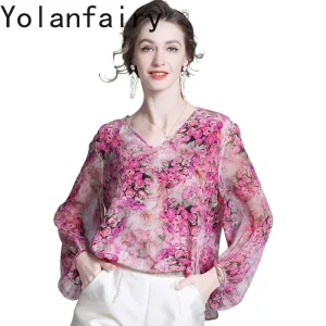 YOLANFAIRY 100% Real Mulberry Silk Shirt Women Clothing Spring Summer 2026 Long Sleeve Tops Elegant Floral Blouse Woman Elegant - AliExpress Shirts & Blouses
