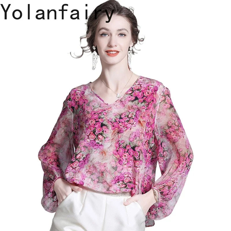 YOLANFAIRY 100% Real Mulberry Silk Shirt Women Clothing Spring Summer 2026 Long Sleeve Tops Elegant Floral Blouse Woman Elegant - AliExpress Shirts & Blouses