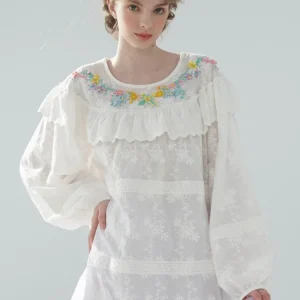 130cmBust Spring 100%Cotton Oversized White Blouses Tops Women Elegant Loose Heavyweight Handmade 3D Embroidered Loose Lace Tops - AliExpress Shirts & Blouses