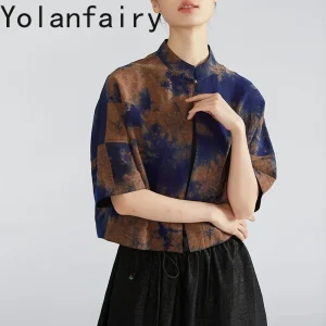 YOLANFAIRY Women Xiangyunsha Silk Cardigan 100% Mulberry Silk Shirts Woman Tie‑Dye Reversible Real Silk Blouse Elegant Top Coat - AliExpress Shirts & Blouses