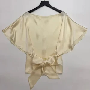 2026 New Women 100% Silk Satin Shirt Back Lace-up Flare Sleeve Boat Neck 2-Color Fashion Loose Blouse - AliExpress Shirts & Blouses