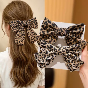 2Pcs Retro Leopard Print Fabric Big Bow Hair Clip Autumn Winter Half-Up Spring Clip Women Hair Accessories - AliExpress New Headwear