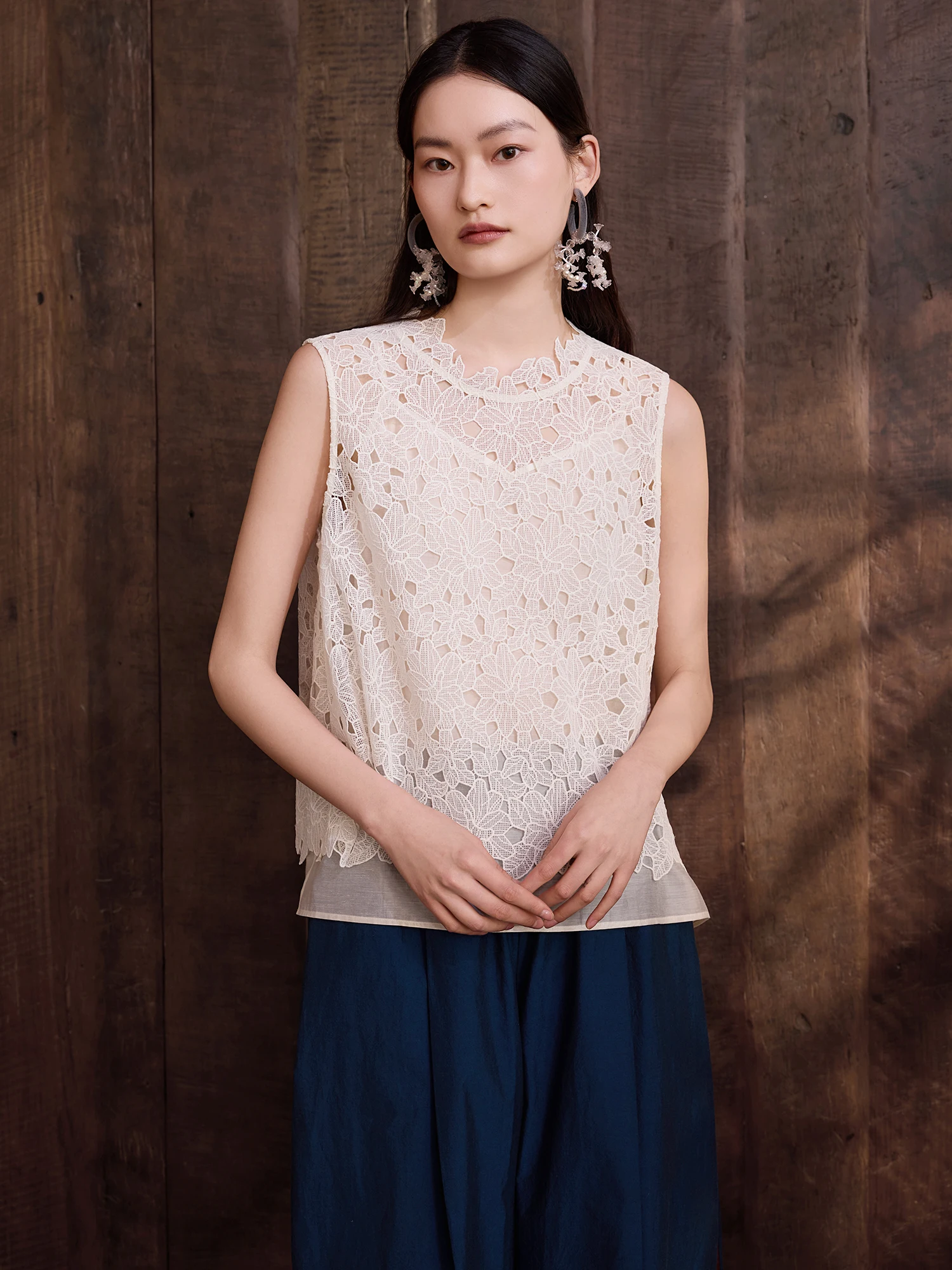 Handcrafted Floral Water Soluble Lace Sleeveless Top Women's Summer New Style Two-piece Set round Neck Loose Fit Breathable S... - AliExpress Shirts & Blouses