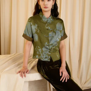 Ruisi Cloud Summer New Style Stand Collar Button up Shirt Women's New Chinese Print Xiangyun Silk Waist Inward Top - AliExpress Shirts & Blouses