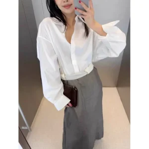 Early Autumn Casual Loose Silhouette Shirt White Long-sleeved Women Top - AliExpress Shirts & Blouses