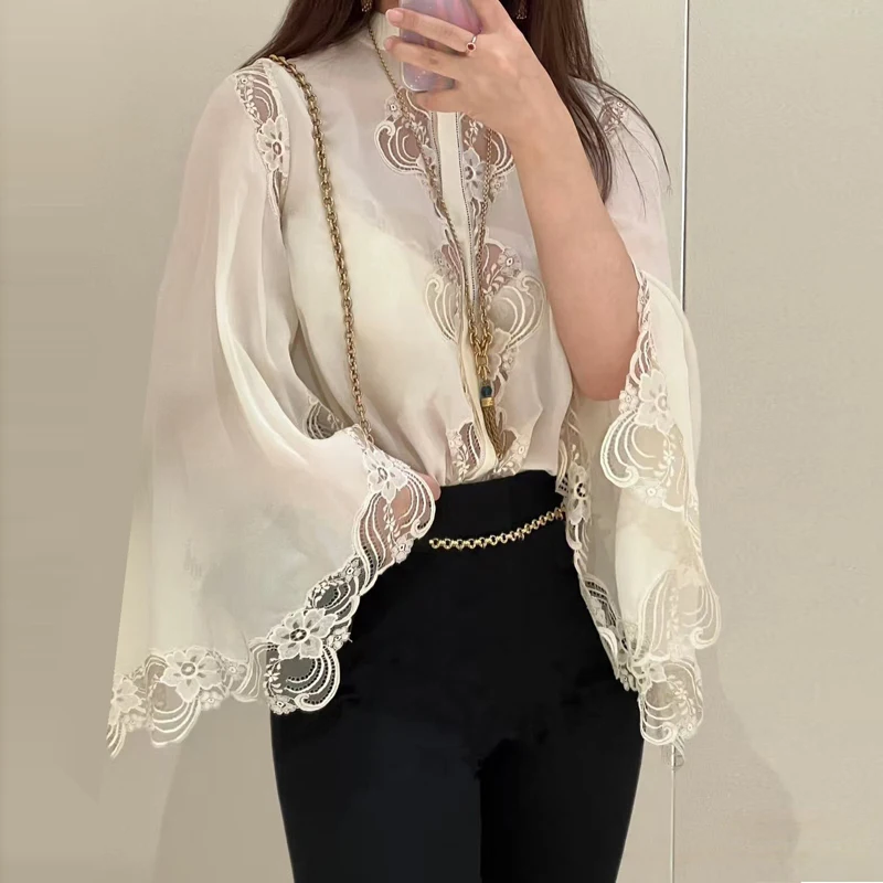 Chu Qi High Fashion Goddess Series Enchanting Antique Lace Embroidery Silk Long Sleeve Shirt French Style Straight Cut Women'... - AliExpress Shirts & Blouses