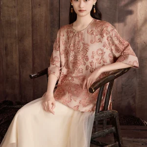 Ruyi Clouds Women's round Neck Tie Shoulder Shirt Summer New Floral Print Loose Fit Chinese Style Fashionable Top - AliExpress Shirts & Blouses