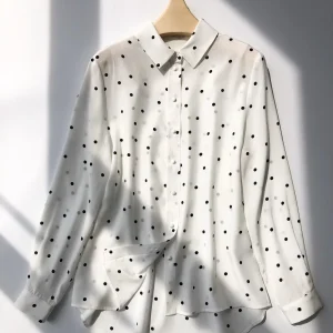 Women's Polka Dot Shirt Sand-Washed 100% Silk Women Casual Streetwear Button-Front Top French Chic Blouse Long Sleeve Shirts - AliExpress Shirts & Blouses