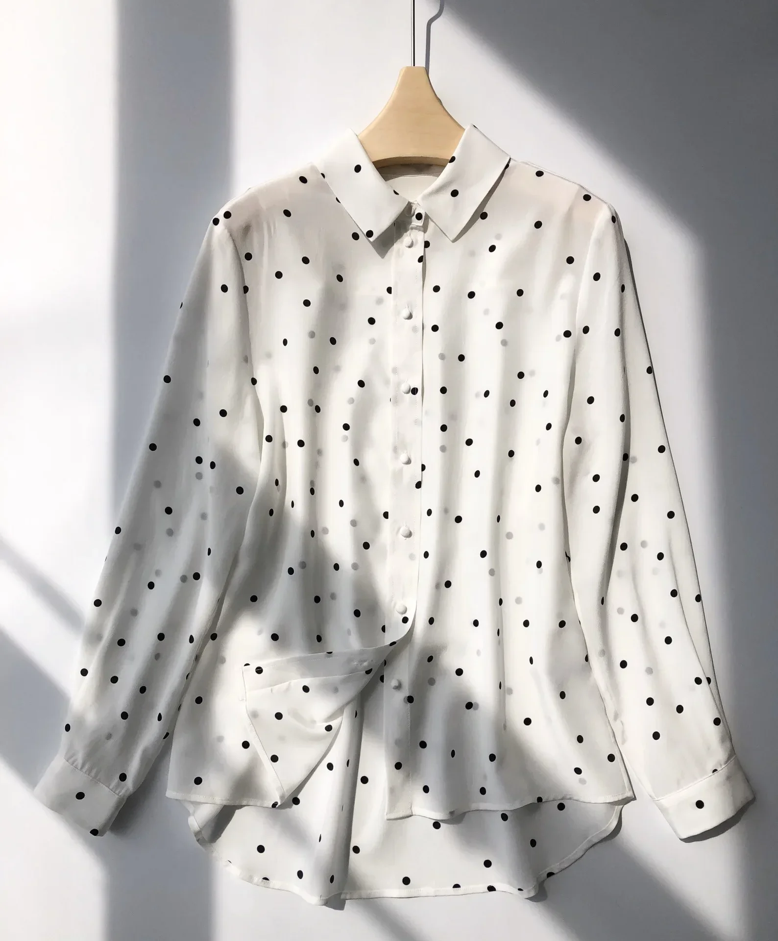 Women's Polka Dot Shirt Sand-Washed 100% Silk Women Casual Streetwear Button-Front Top French Chic Blouse Long Sleeve Shirts - AliExpress Shirts & Blouses