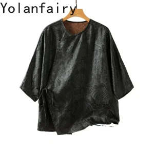 YOLANFAIRY 100% Natural Mulberry Silk Shirts Woman Clothing Summer High Quality Watered Gauze Blouse Elegant O-neck Womens Top - AliExpress Shirts & Blouses