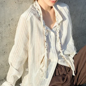 Casual Style Women's Striped Shirt Linen Cotton Blend Loose Fit Open Cardigan Style Elegant Commute Fashion Light Beige - AliExpress Shirts & Blouses