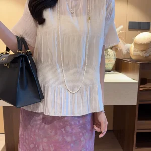 Silk Cotton Gentle Soft Thin Short Sleeve Shirt Women's Summer Breathable Skin-Friendly round Neck Pullover Embossed Design - AliExpress Shirts & Blouses