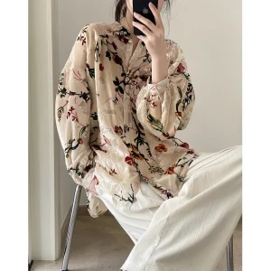 Loose Thin Casual Pendant Top Women Summer Retro Velvet Printed Shirt - AliExpress Shirts & Blouses