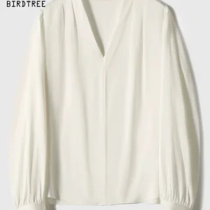 BirdTree-22MM 91.4%Silk 8.6%Spandex Elegant Shirt, Long Sleeve V Neck, Women Occupation Basic Loose Blouse, 2026 Spring T63733CC - AliExpress Shirts & Blouses