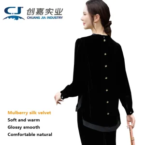 Mulberry Silk Velvet Ladies' Shirt, Navy Blue Long-sleeved Round-neck Cardigan Top, Elegant, Soft Comfortable Casual Women Wear - AliExpress Shirts & Blouses