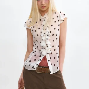 VERMO Vintage Polka Dot Print Lightweight Shirt with Puff Sleeves And Flounce Hemline Women's Summer Fashion Casual Shirt - AliExpress Shirts & Blouses