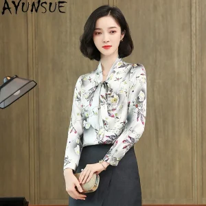 AYUNSUE 91.8% Silk Women's Blouses Stylish Lace-up Long Sleeve Tops for Woman Business-style Shirts Woman Clothes Женская Одежда - AliExpress Shirts & Blouses