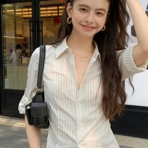 Rixo Women's Slim Fit Striped Shirt Long Sleeve Base Layer Shirt Waist Cinching Top Commute Style Breathable Skin-Friendly - AliExpress Shirts & Blouses
