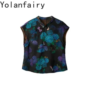 YOLANFAIRY High-end 100% Real Mulberry Silk Shirts for Woman Hualuo Gambiered Silk Blouse Summer Elegant Womens Tops Blouses - AliExpress Shirts & Blouses