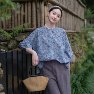 Spring New Arrival 19 Momme 6A Grade  Silk Cotton Printed round Neck Oversized Cover up Shirt Women's Fashion Loose Fit - AliExpress Shirts & Blouses