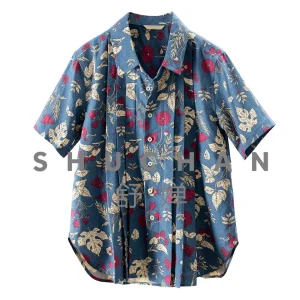Plant Flower Cotton and Linen Loose Pinch Pleated Short Sleeve Shirt Women's 11M6 Blouse Women Tops Women 2026 - AliExpress Shirts & Blouses