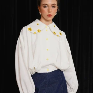 Spring Autumn Original Design Women Vintage Exquisite Little Yellow Flowers Embroidered Black Shirts/Blouse - AliExpress Shirts & Blouses