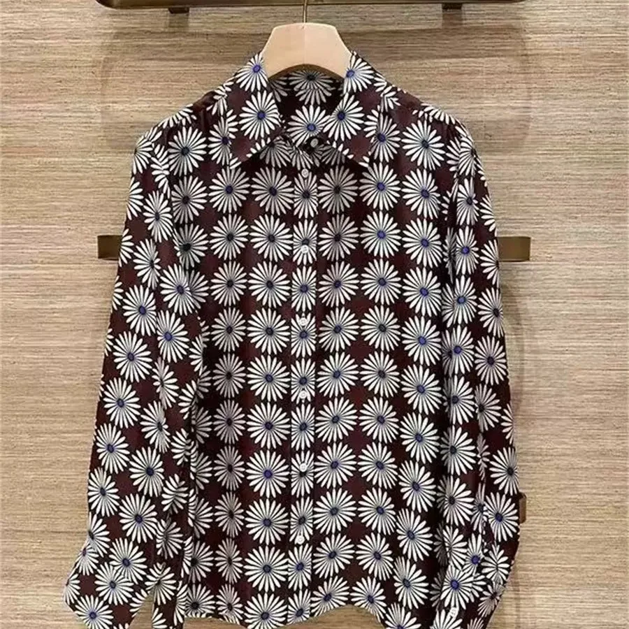 Spring 2026 Fashion Daisy Print Long Sleeve Silk Shirt Loose Fit French Style Women's Top Breathable Casual Elegant - AliExpress Shirts & Blouses