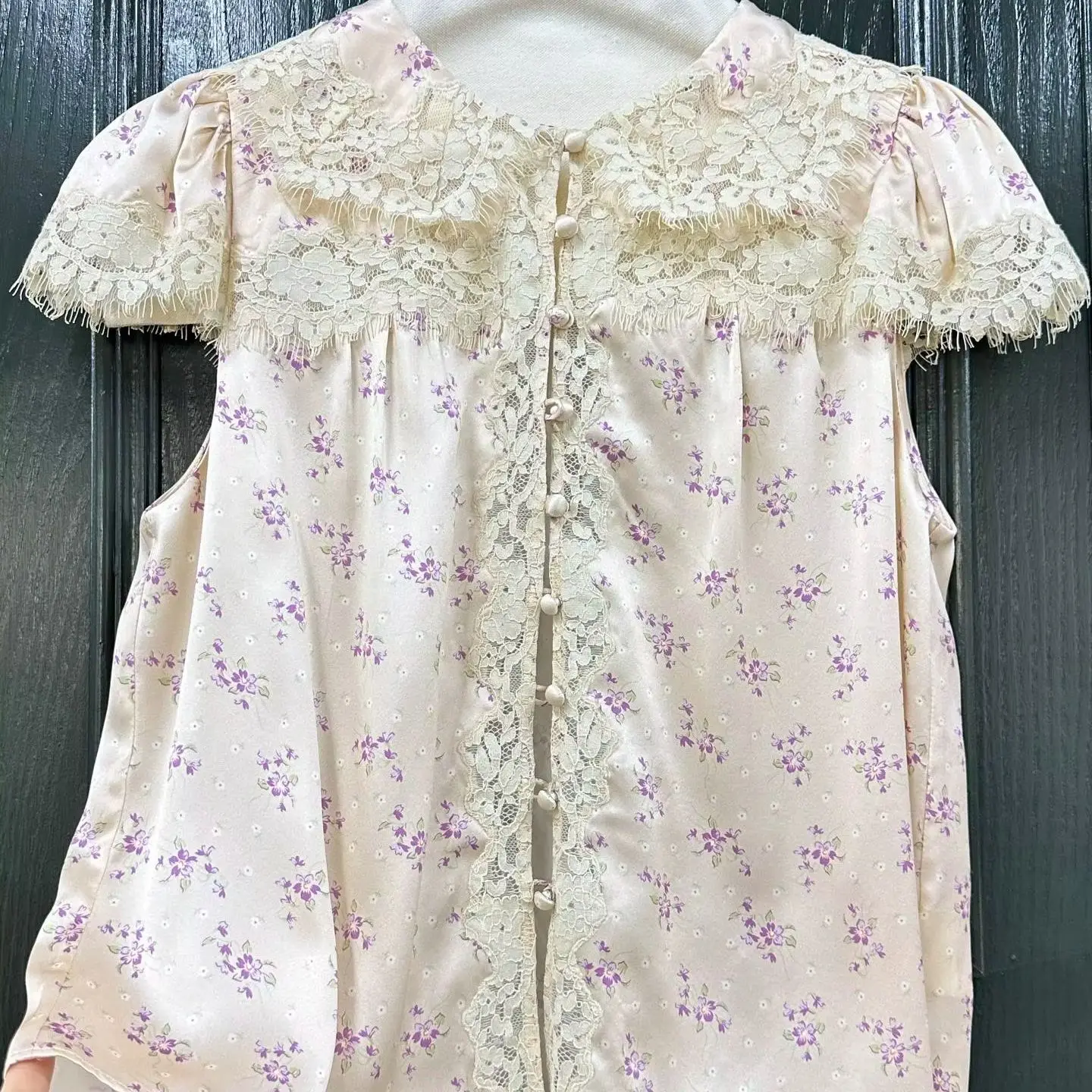 2026 Women Floral Print Silk Shirt Lace Embroidery Patchwork Round Neck Short Sleeve Single Breasted Elegant Ladies Satin Blouse - AliExpress Shirts & Blouses