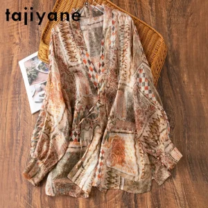 TAJIYANE Women Silk Cardigan 93.9% Mulberry Silk V-neck Mid Length Shirt Elegant Summer Jacquard Blouse Woman Clothes 2026 топ - AliExpress Shirts & Blouses