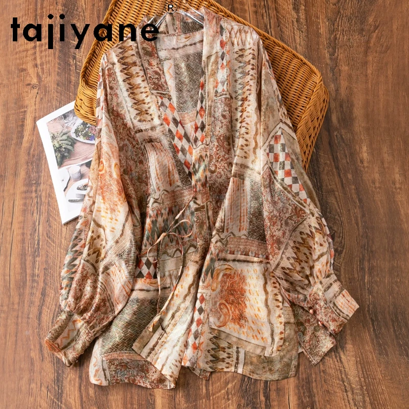 TAJIYANE Women Silk Cardigan 93.9% Mulberry Silk V-neck Mid Length Shirt Elegant Summer Jacquard Blouse Woman Clothes 2026 топ - AliExpress Shirts & Blouses