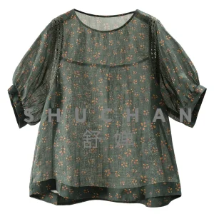 Thin Blouse Summer 100% Ramie Floral Hollow Embroidered Bubble Sleeve Shirt Women's 59L3 - AliExpress Shirts & Blouses