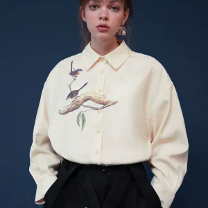 Spring Autumn Original Design Women Oversized Exquisite Birds Print Cotton Shirt - AliExpress Shirts & Blouses