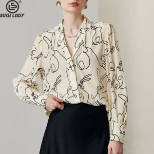 100% Natural Silk Women's Shirt Sexy V Neck Long Sleeves Printed Elegant Fashion Blouse Tops - AliExpress Shirts & Blouses
