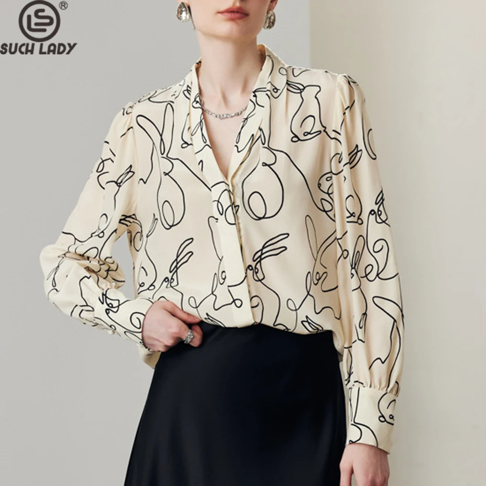 100% Natural Silk Women's Shirt Sexy V Neck Long Sleeves Printed Elegant Fashion Blouse Tops - AliExpress Shirts & Blouses