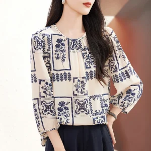 New 100% Real Silk Women's Vintage Print Blouse Summer Elegant Shirts and Blouses for Women Loose Tops Woman Casual Shirt - AliExpress Shirts & Blouses