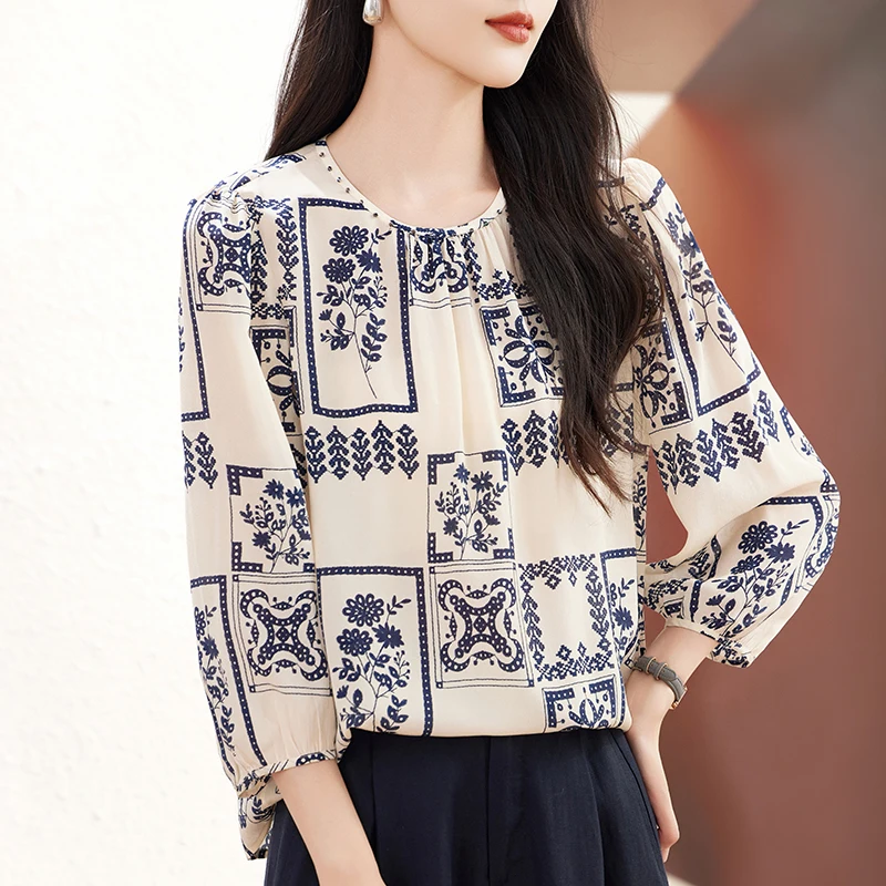 New 100% Real Silk Women's Vintage Print Blouse Summer Elegant Shirts and Blouses for Women Loose Tops Woman Casual Shirt - AliExpress Shirts & Blouses